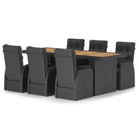 vidaXL 7 Piece Outdoor Dining Set with Cushions Poly Rattan Black