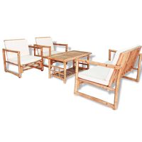 vidaXL 4 pcs conjunto lounge p/ jardim com almofadas bambu