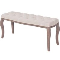 vidaXL Drevená lavica s plátnovým čalúnením, 110x38x48 cm, krémovo- biela