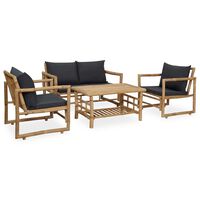 vidaXL 4 pcs conjunto lounge p/ jardim com almofadões bambu