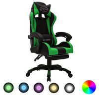 vidaXL Racing Chair with RGB LED Lights Green and Black Faux Leather