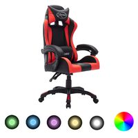 vidaXL Racing stol z RGB LED lučkami rdeče in črno umetno usnje
