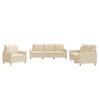 vidaXL Set de canapele cu perne, 3 piese, crem, textil