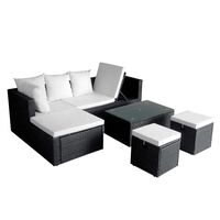 vidaXL Set muebles de jardín 4 piezas y cojines ratán sintético negro