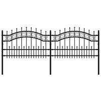 vidaXL Garden Fence with Spear Top Black 115 cm Powder-coated Steel