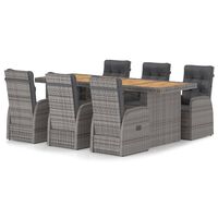 vidaXL 7 pcs conjunto jantar exterior com almofadões vime PE cinzento