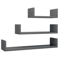 vidaXL Mensole a Muro 3 pz Grigio Lucido in Legno Multistrato