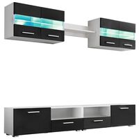 vidaXL Meblościanka z LED pod TV, 5 elementów, czarna na wysoki połysk