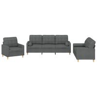 vidaXL Set di Divani 3 pz con Cuscini Grigio Scuro in Tessuto