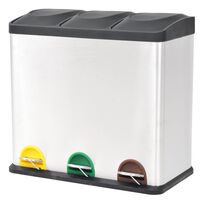 vidaXL Caixote do lixo para reciclagem com pedais 54 L aço inoxidável