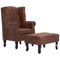 vidaXL Sillón Chesterfield y reposapiés cuero ante artificial marrón