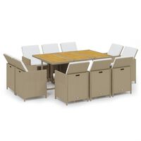 vidaXL 11-osaline aiamööbli komplekt patjadega, polürotang, beež