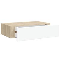 vidaXL Seinälle kiinnitettävä laatikkohylly tammi ja valkoinen 40x23,5x10 cm MDF