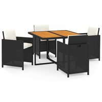 vidaXL 5 pcs conjunto de jantar p/ jardim c/ almofadões vime PE preto