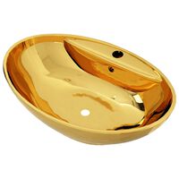 vidaXL Lavandino con Troppopieno 58,5x39x21 cm in Ceramica Oro