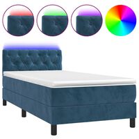 vidaXL Box spring postel s matrací a LED tmavě modrá 80 x 200 cm samet