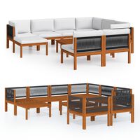 vidaXL Set Divani da Giardino 10 pz con Cuscini Crema Massello Acacia