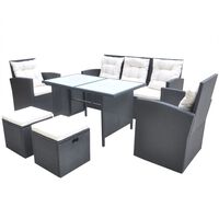 vidaXL 6 Piece Outdoor Dining Set with Cushions Poly Rattan Black