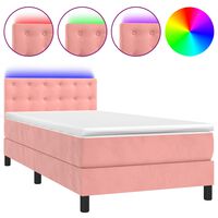 vidaXL Łóżko kontynentalne z materacem i LED, różowy aksamit 80x200 cm