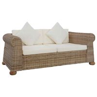 vidaXL Dvivietė sofa su pagalvėlėmis, natūralios spalvos, ratanas