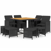 vidaXL Set da Pranzo da Giardino 9 pz con Cuscini Nero in Polyrattan