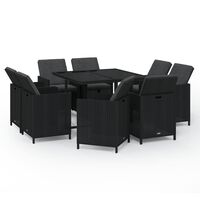 vidaXL Set da Pranzo da Giardino 9 pz con Cuscini Nero in Polyrattan