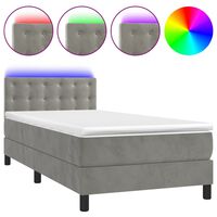 vidaXL világosszürke bársony rugós és LED-es ágy matraccal 80 x 200 cm