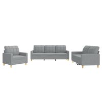 vidaXL Set di Divani 3 pz con Cuscini Grigio Chiaro in Tessuto