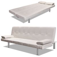vidaXL Sofa Bed with Two Pillows Artificial Leather Adjustable Cream White