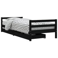 vidaXL Sängram för barnsäng m. lådor svart 80x200 cm massiv furu