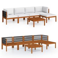 vidaXL Conjunto de lounge de jardim vidaXL com 6 peças e almofadas em madeira de acácia creme e corda