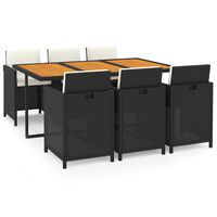 vidaXL 7 pcs conjunto de jantar p/ jardim c/ almofadões vime PE preto