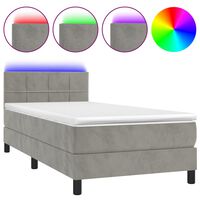 vidaXL Krevet box spring s madracem LED svjetlosivi 80x200 cm baršun