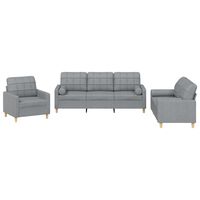 vidaXL Set de canapele cu perne, 3 piese, gri deschis, textil