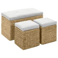 vidaXL Panca e 2 Pouf in Giunco Grigio