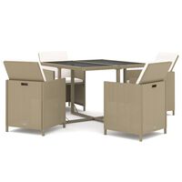 vidaXL 5 Piece Garden Dining Set with Cushions Poly Rattan Beige