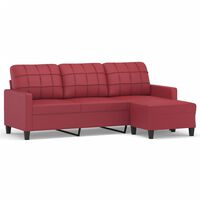 vidaXL Divano a 3 Posti con Poggiapiedi Rosso Vino 180cm in Similpelle
