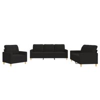 vidaXL Set de canapele cu perne, 3 piese, negru, textil