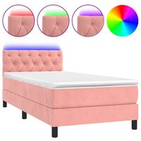 vidaXL rózsaszín bársony rugós és LED-es ágy matraccal 80 x 200 cm