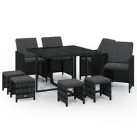 vidaXL 9 Piece Garden Dining Set with Cushions Poly Rattan Black