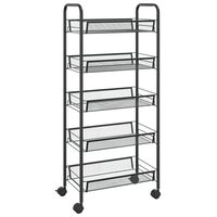 vidaXL Кухненска количка на 5 нива, черна, 46x26x105 см, желязо