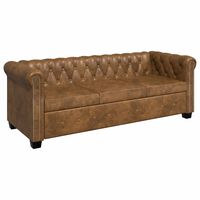 vidaXL Pohovka Chesterfield, 3-miestna, umelá koža, hnedá