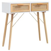 vidaXL Tavolo Consolle Bianco 80x30x75cm Massello Pino Rattan Naturale