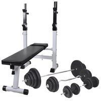 vidaXL Kuntopenkki painotelineellä, levy- ja käsipainosarja 120 kg