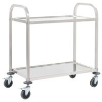 vidaXL Кухненска количка с 2 рафта, 95x45x83,5 см, неръждаема стомана