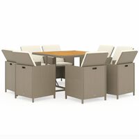 vidaXL 9-osainen Ulkoruokailuryhmä tyynyillä polyrottinki beige