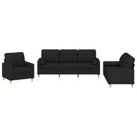 vidaXL Set Divani 3 pz con Cuscini Nero in Tessuto