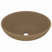 vidaXL Razkošen umivalnik ovalen mat krem 40x33 cm keramičen