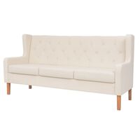 vidaXL Canapea cu 3 locuri, material textil, alb crem