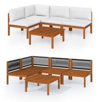 vidaXL 5 Piece Garden Lounge Set with Cushions Cream Solid Acacia Wood